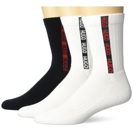 HUGO Men's 3 Pack Logo Tape Ribbed Socks, White/White/Black, 7-13