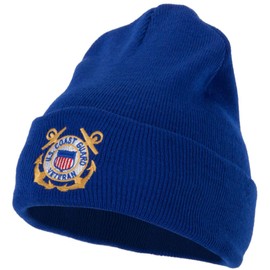 US Coast Guard Veteran Anchors Embroidered Long Beanie - Royal OSFM