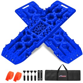Nilight Recovery Off-road Traction Boards with Jack Lift Base Emergency Tire Ladder Mats For 4WD 4X4 Mud Sand Snow with 2PCS Mounting kit Carry Bag 2 leashes (Blue)