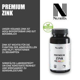 Nutrilla Premium Zinc - High Dose with 25 mg Zinc Bisglycinate - Vegan, High Dosage, No Unnecessary Additives