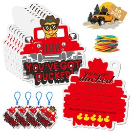 50 red Rubber Duck Tags You've Got Ducked Cards with 50 Different Colored Rubber Bands,Cruise Duck Tags