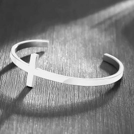 Catholic Town Stainless Steel Cross Bracelet Religious cuff bangle ( SSBCC-S )