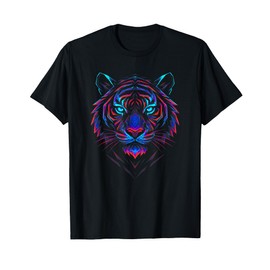 Futuristic Geometric Tiger Head in Vibrant Electric Colors T-Shirt