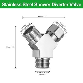 sourcing map G1/2" Shower Diverter Valve 3 Way, Stainless Steel Bidet Y Adapter Connector Hose Fitting Tee with PTFE Tape and Gasket for Bidet Angle Valve Hose Toilet Faucet, （66mm,Silver