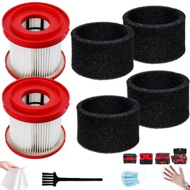 2 Pack 49-90-1900 HEPA Filter Replacement for Milwaukee M18 0780-20/0880-20 & M12 0960-20, Includes 4 Foam Sleeve Filters + 1 Brush (Not for 0882-20)