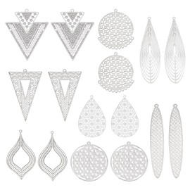 UNICRAFTALE 32Pcs 8 Styles Bohemian Style Charms Brass Charms Filigree Pendants Mixed Shapes Triangle Round Teardrop Charm for DIY Earring Necklace Jewelry Making