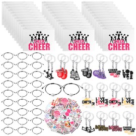 Huquary 91 Pcs Cheerleader Gifts Kit 30 Pcs Zipper Portable Cheer Makeup Bag 30 Pcs Cheer Keychain 30 Pcs Black Cheer Bracelets 1 Bag Waterproof Cheer Stickers for Women Girls Cheerleader Teammates