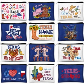 Reginary 12 Pcs Texas City Cosmetic Bag Souvenir Gifts Texas Makeup Bag Zippered Bag Texas Themed Gifts Souvenirs for Women Traveler Birthday Christmas Party