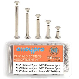 Alloypro 80 Pcs Phillips Chicago Binding Screws M5 x 10/20/30/40/50mm Silvery Scrapbook Extenders Post Binding Barrels and Screws Assortment Kit for Scrapbook Photo Albums/Book Binding