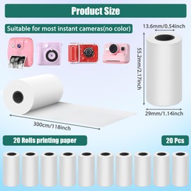 20 Rolls Kids Instant Camera Print Refill Paper Photo Printer Thermal Paper,HD Paper Camera,Instant Print Camera Refill Paper for Kid's Instant Camera Favors Supplies(57 x 30 mm)