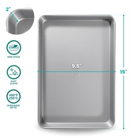 Baker's Secret 2pcs Nonstick Cookie Sheets, Aluminized Steel Small Size Cookie Trays Jelly Rolls with 2 Layers Food-Grade Coating - The Superb Collection (2x Medium 15" x 9.5")