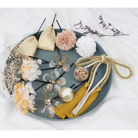 Women's Hair Ornament, Bride Dry Flowers, Artificial Flowers, Hair Ornament, Floral Decoration, Set of 15, Coming of Age Ceremonies, Graduation Ceremonies, Weddings, Hakama, Kimono, Yukata, Hair Ornaments (Gold)