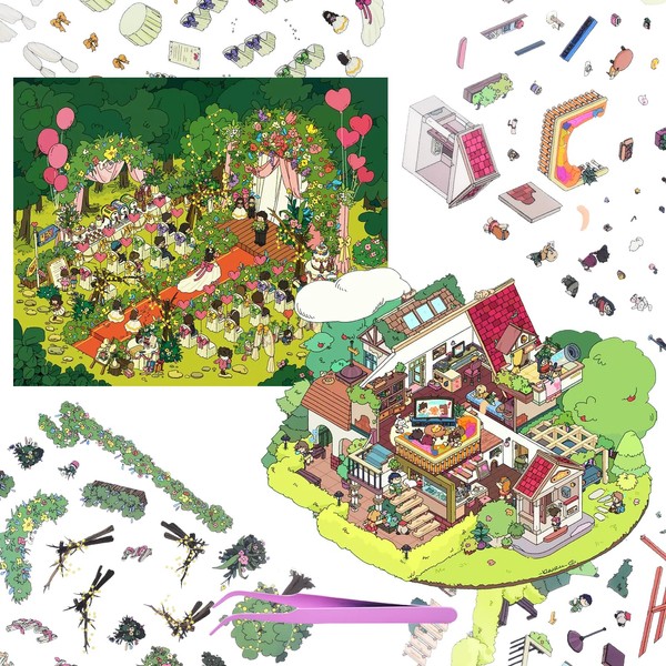 2 Sets Large Wedding 3D Stickers Scene 3D House Stickers