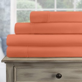 SUPERIOR Single-Ply Soft Sheet Set, Premium Long-Staple Cotton, Split King, Coral