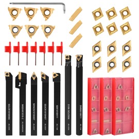 VerRich 28Pcs Kit Indexable Lathe Turning Tools,3/8"10mm Shank Boring Bar Metal Turning Tool Holder with 21pcs Carbide Inserts for Boring Cutting Grooving Turning Threading