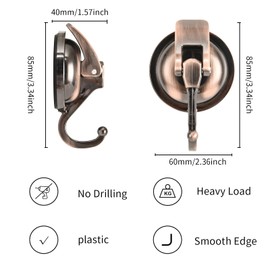 Khdrvok Wreath Cup Hook,Bronze -Plated Plished Super Suction for Shower,Glass Window,Kitchen&Bathroom&Restroom Organization，4Pack