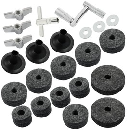 Piutouyar 23 Pcs Grey Cymbal Replacement Accessories Set, Cymbal Stand Felts Hi-Hat Cup Felt Hi-Hat Clutch Felt with Cymbal Sleeves with Base, Wing Nuts, Cymbal Washer, and Drum Key