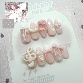 Kirakira Pink ˚˖Դ໋✧˚⋆ Handmade Nail Tips - Short Oval / 키라키라 핑크 ˚˖ִ໋✧˚⋆ 수제네일팁 - 숏오벌