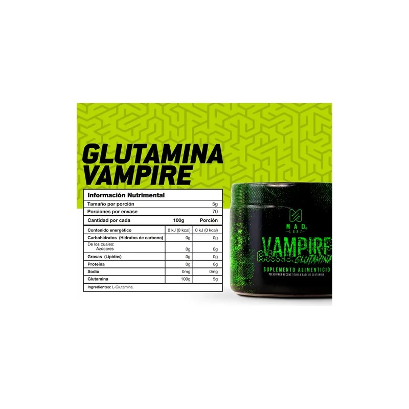 L-glutamina Mad Labz 350g 70 Servicios 100 Pura