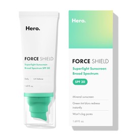 Hero Cosmetics Force Shield Superlight Sunscreen SPF 30 - Protector solar ligero diario para cara y piel propensa al acné con óxido de zinc - Sin fragancia 50 ml