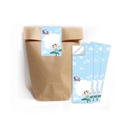 12 Gift Bags (Natural) + 12 Stickers Animals Elephant Giraffe for Party Bags Guest Gift at Children's Birthday Parties Girls Boys