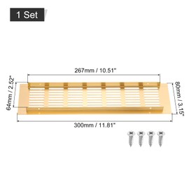 sourcing map Air Vents Cover, 1Pcs 300 x 80mm - Aluminum Alloy Mesh Air Return Vent Cover, Rectangle Louvered Ventilation Grille for Shoe Cabinet Wardrobe (Gold)