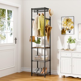 Roxibelt R1 Clothes Rack Heavy Duty, Clothing Racks for Hanging Clothes, Garment Rack with Storage Shelves, Small Coat Rack Freestanding for Entryway, Hallway, Bedroom, Max Load 448 Lbs, Black