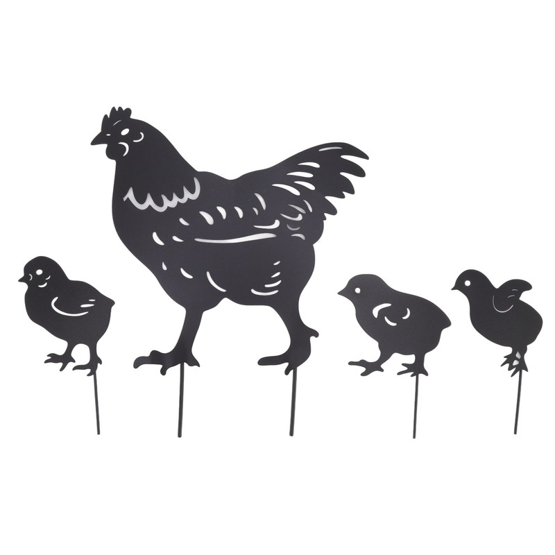 4Pcs Hen Chicken Silhouette Hollow Stake Design Cute Hen Chicken