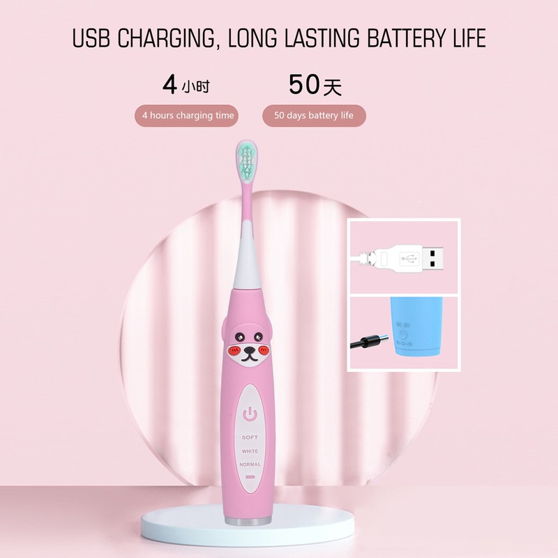 Kids Electric Toothbrush Sonic Smart Timer Cartoon Shape Soft IPX7