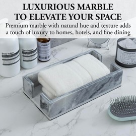 MyGift Deluxe Natural White Marble Commercial Folded Paper Towel Holder for Trifold, Multi-fold, C-fold, Z-fold, Countertop Disposable Guest Napkin Vanity Tray - Holds up to 10x6 Inch Folded Napkins