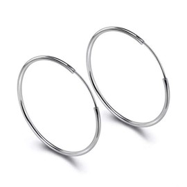 Sreema London 925 Sterling Silver Fine Hoop Earrings Clear Elegant Cut with Gift Box included (Hoop 50 mm)
