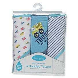 Bon Bebe Baby Big Boys' 3-Pack Hooded Towels Set - Blue/White, one Size