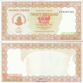 Prophila Collection Banknote Zimbabwe Pick No: 23 (2005) UNC 2003 20,000 Dollars (Banknotes for Collectors - No Payment Method)