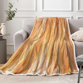 Fall Throw Blanket, Orange Yellow Blankets Abstract Soft Fleece Blankets for Couch Sofa Bedroom, Morden Thanksgiving Cooling Blanket for Women Girls Gifts