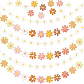 Daisy Party Banner,4 Strings Daisy Groovy Boho Party Banners,Groovy Party Favors White Daisy Decor Spring Flower Garland Daisy Paper Cutouts (Mixing Colors)