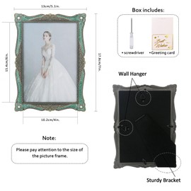 Goutangen 4x6 Vintage Picture Frame Green Metal Emerald Antique Brass Pearl Photo Frame Retro Home Decor, Clear Glass Front, Unique Gifts for Women Wedding Mothers Day, Horizontally & Vertically