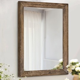 AAZZKANG Rustic Wood Mirror Rectangle Decorative Wall Mirrors with Frame for Bedroom Living Room Bathroom Entryway Hanging Small Brown