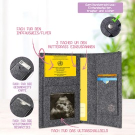 Marvelights Mother Child Passport Cover Made of Felt, Boho Style Elephant Suitable for Austria Maternity Passport, with Compartments for Ultrasound Image, Insurance Card, Vaccination Certificate etc.