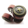 Organic Wood w/Metal Star Emblem Stud Post Earrings - New