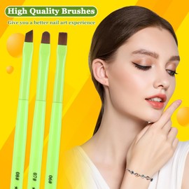 INENK 3PCS Nail Clean Up Brushes for OPI Nail Polish Remover, Brushes for Cleaning Polish Mistakes on the Cuticles, Acetone Resistant Nail Brush for Nail Art and Designs（Fluorescent Green ）