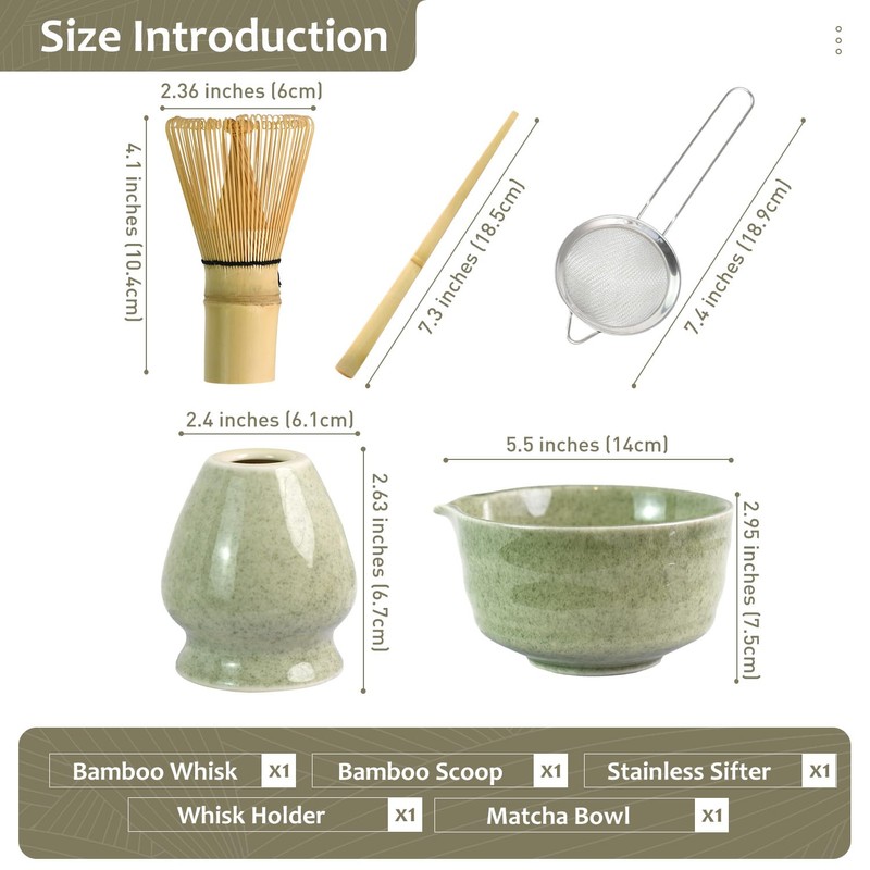 5PCS Match Whisk Set, Matcha Bowl with Spout, Matcha Whisk