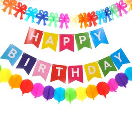 PowerTRC Birthday Rainbow Decorations For Kids Birthday | Party Decorations With Birthday Banner, Paper PomPoms And Paper Garlands | Colorful Variety Birthday Decor