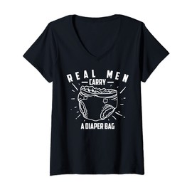 Womens Real Men Carry A Diaper Bag | Cool True Dads Gift V-Neck T-Shirt