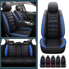 Car Seat Covers Front&Rear Full Set Seat Protector Pu Leather Seat - Color: Black Blue