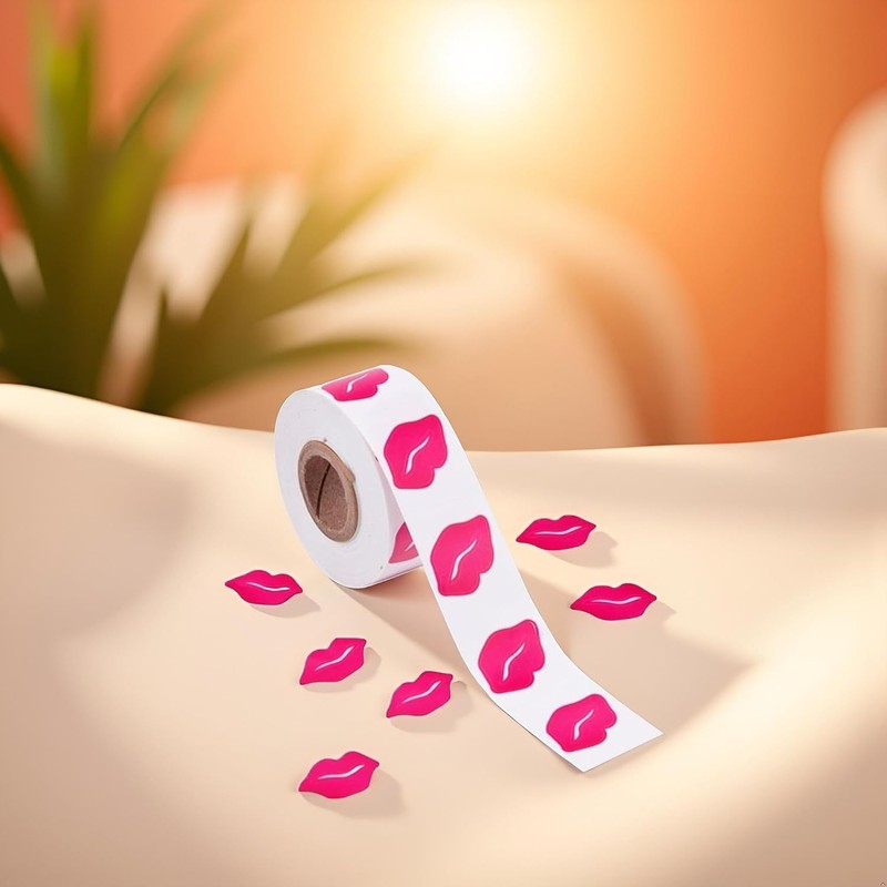 500 pegatinas de labios bronceadores, calcomanía autoadhesivo perforado rosado, estampado