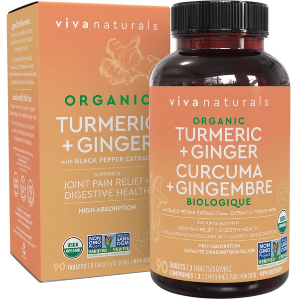 Organic Turmeric Curcumin Supplement with Ginger Extract & Black Pepper for Better Absorption, High Potency Turmeric Ginger Tablets for Joint Support, Digestive Health with Cellular Defense