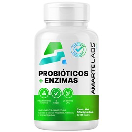 AMARTE LABS  Probióticos  Prebióticos  Enzimas Digestivas 60 Cápsulas  Fórmula 3 en 1  25 Billones UFC  8 Cepas  925mg Inulina de Agave  Cápsula...   