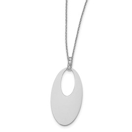 Solid Sterling Silver Polished Crystal Oval with 1 in ext Necklace Chain
