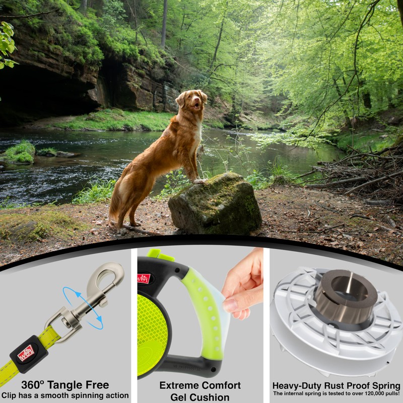 WIGZI Reflective Gel Retractable Leash, Yellow, Small