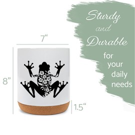 Elanze Designs Floral Frog Flowers Arrangement Toad Ceramic Cork Bottom White Large Capacity Utensil Holder Crock for Countertop Storage, Stylish & Durable for Spoons, Spatulas, and Cooking Tools